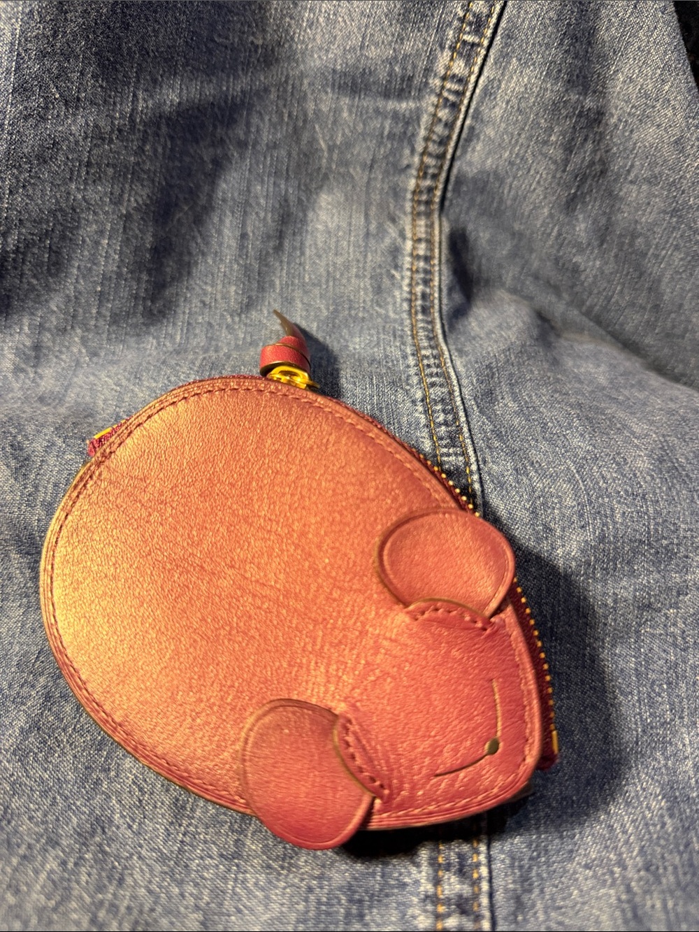 Coach Red Leather Mouse Coin Pouch